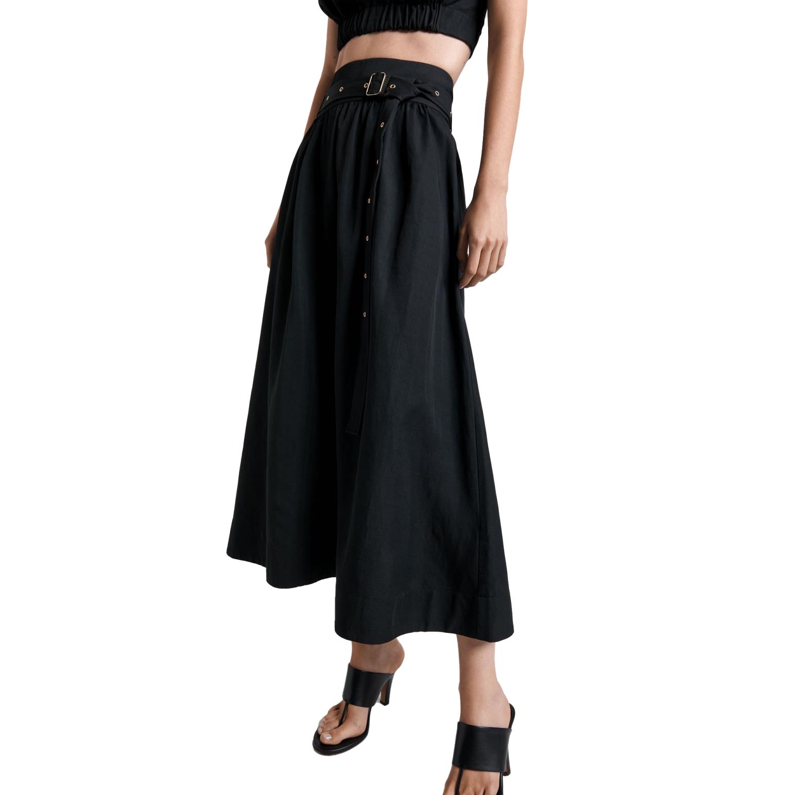 Cue Black Modal Belted Eyelet Detail Midi Skirt